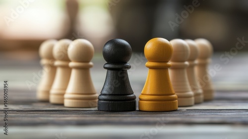 Wallpaper Mural Chess Pawns in Black and Yellow Colors on Wooden Surface in Selective Focus Torontodigital.ca