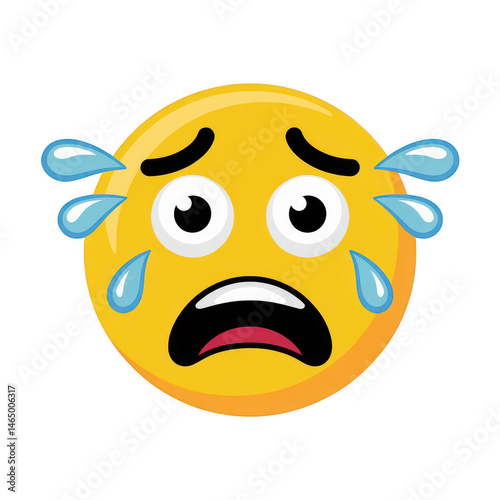 A yellow emoji with tears streaming down its face and a worried expression on a black background