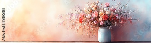 Obraz na płótnie Pastel flower bouquet in vase. Spring floral arrangement. w salonie