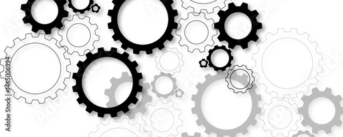 Gear texture industry icon on white background. Techno background with geometric gear wheels technologic mechanical gear shapes vector design background. Gear mechanism vector illustration design.