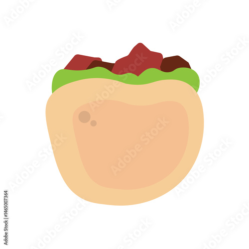 Pita pocket with meat filling. Vector