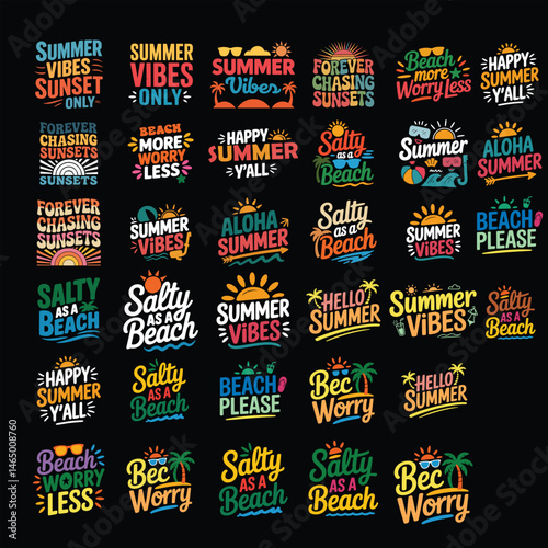 Summer Typography T Shirt Design with Hello Summer SVG, Beach Vibes Quotes SVG, Summer Illustration Vector for Cricut and Sublimation. Summer Typography T Shirt Design EPS AND JPG