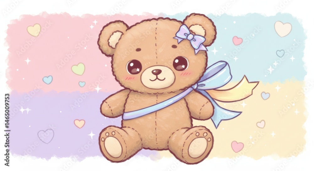 Fototapeta premium Adorable teddy bear illustration with dreamy pastel hues and soft, cute appearance