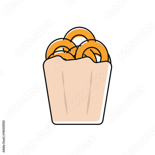 Paper bag with onion rings. Vector
