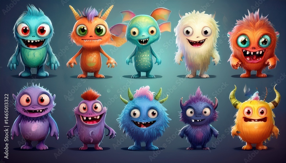 set of funny monsters