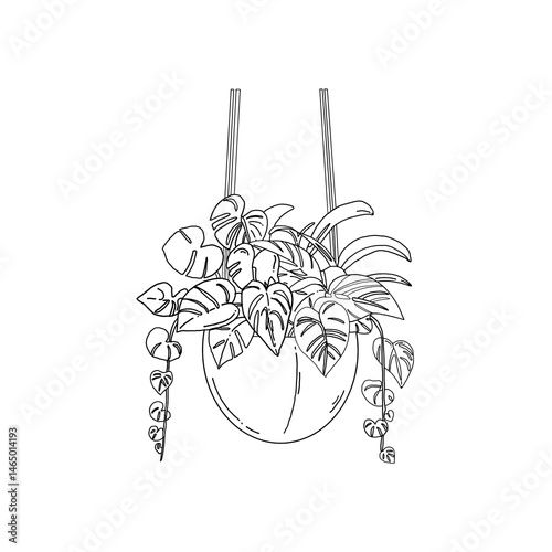 minimal indoor plant pot decoration line art doodle simple outline.