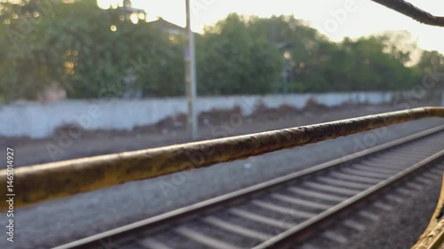 Selective focus rustic window bar and de focused background with evening sunshine. 