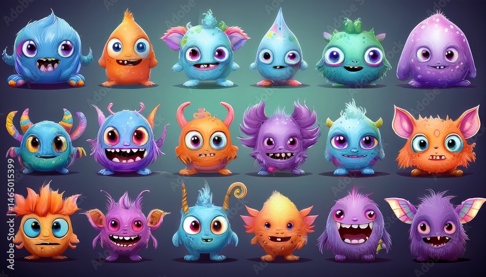 set of funny cartoon monsters