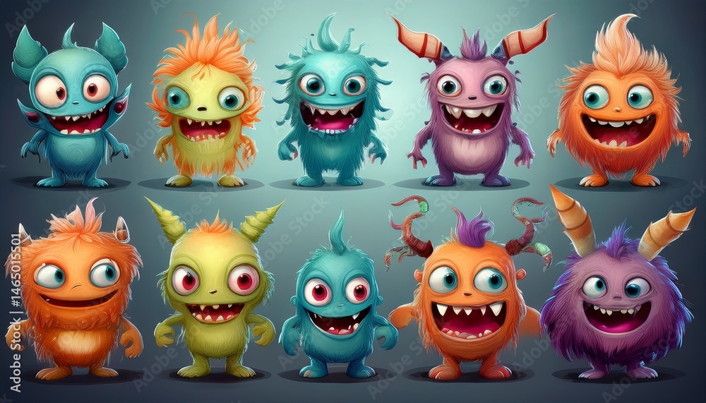 set of funny cartoon monsters set of funny cartoon monsters