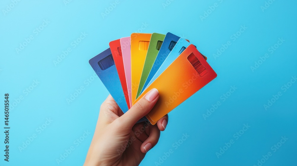 Fototapeta premium A hand holding a stack of colorful gift cards, perfect for various occasions and celebrations