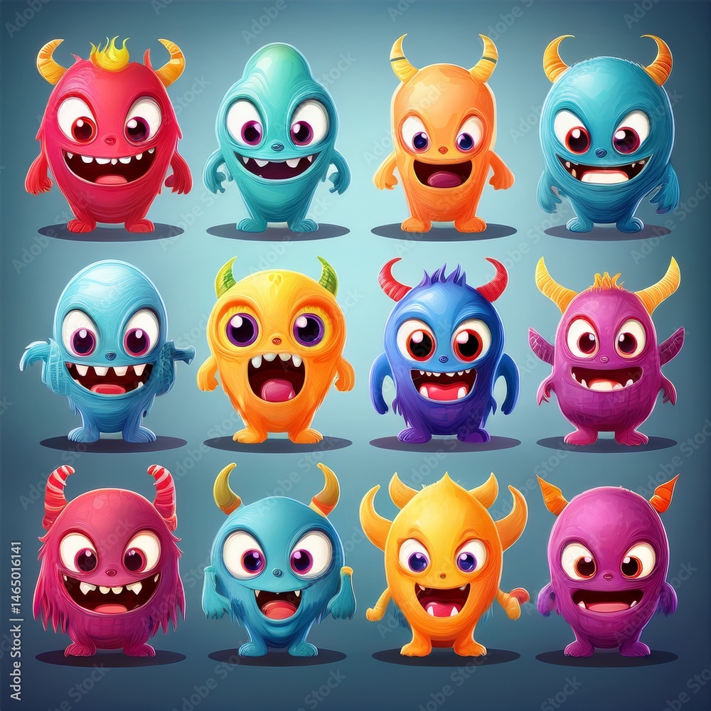 set of funny cartoon monsters