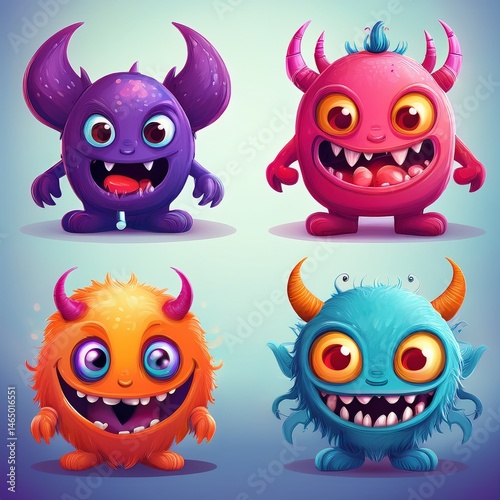 Obraz na płótnie set of funny cartoon monsters w salonie