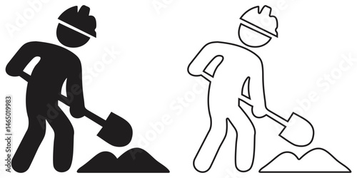 Construction Worker Shovel Icon Black and White.