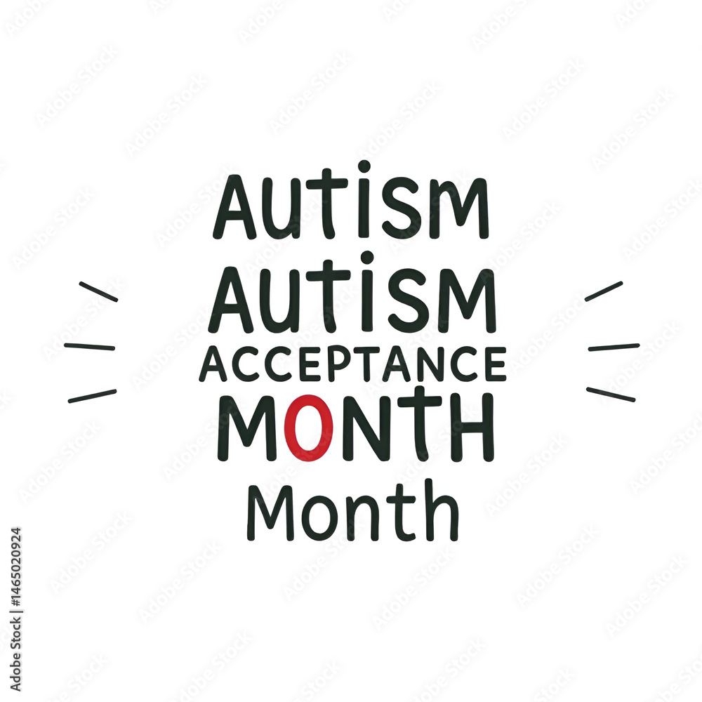Obraz premium Autism Acceptance Month text with side lines on a White background. Which is observed every year in April to celebrate Autism Acceptance Month