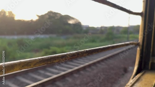 Selective focus rustic window bar and de focused background with evening sunshine. 