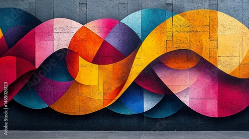 Colorful abstract graffiti mural with swirling brushstrokes and geometric shapes  
