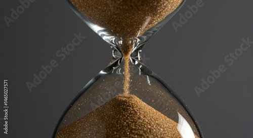 Hourglass with flowing sand depicting concept of time measurement and duration against a neutral background