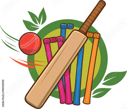 cricket tools with Bat Ball and wicket art design stock photos premium quality