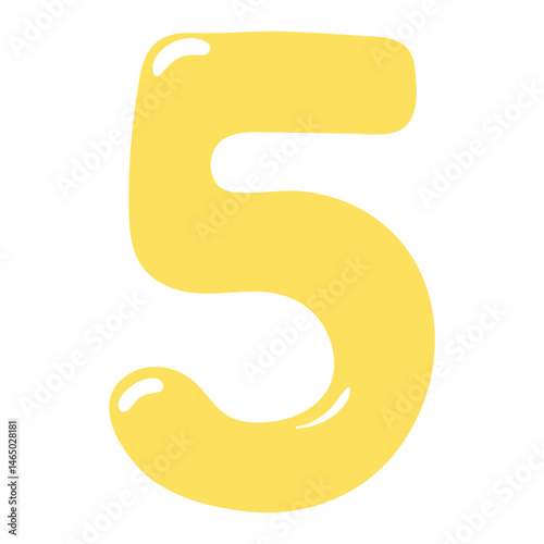 Number, figure 5 shaped balloon, rounded glossy design, isolated vector on transparent background. Hand drawn illustration. Holiday, party, celebration, anniversary, birthday card, banner element