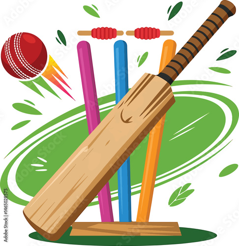 cricket tools with Bat Ball and wicket art design stock photos premium quality