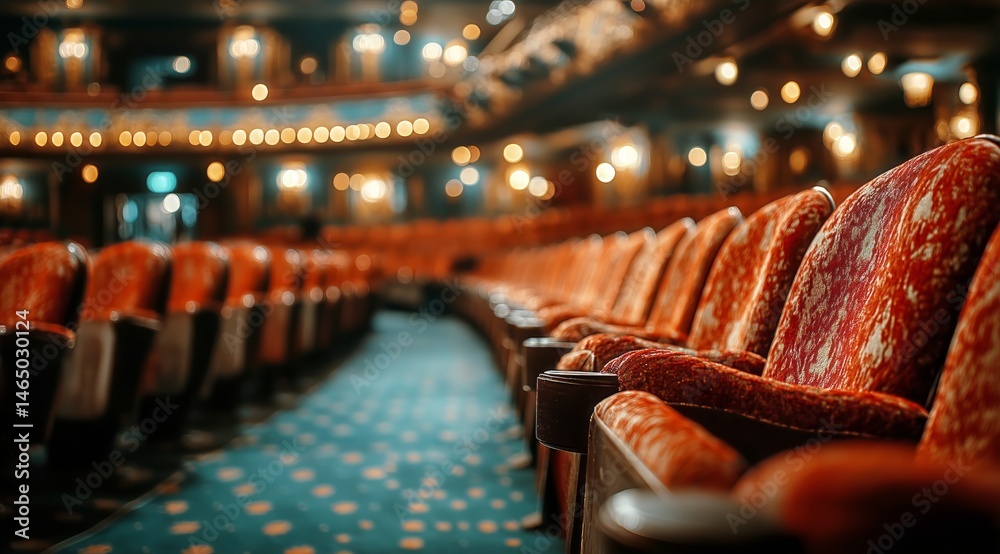 Elegant Theater Interior Showcasing Plush Seats and Ambient Lighting During a Performance Night