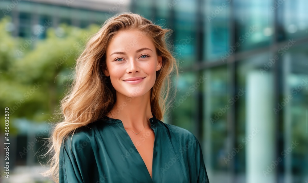 Bright Smile of a Woman in a Cityscape During Daylight Hours