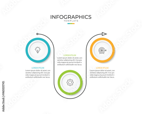 Business infographic thin line process with circle template design with icons and 3 options or steps.