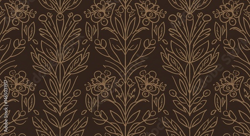 Wallpaper Mural Dark Brown Floral Line Art Seamless Pattern Torontodigital.ca