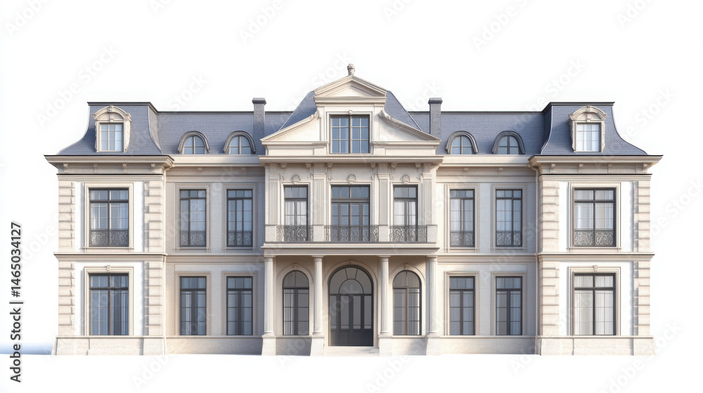 Fototapeta premium Timeless Architecture: 3D Render of Old Building Isolated on White Background