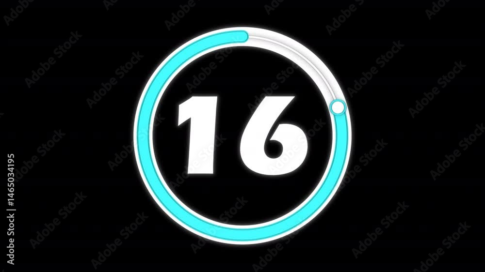 Circular countdown timer for 20 seconds on an isolated background. Countdown timer from 20 to 0 seconds with alpha channel
