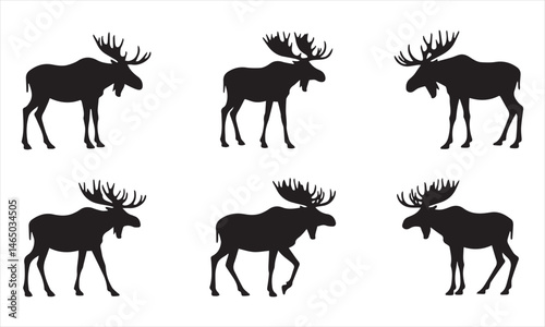 Deer silhouettes set vector illustration, black deer silhouette icon bundle