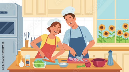 Couple cooking together in the kitchen