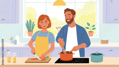 Couple cooking together in the kitchen