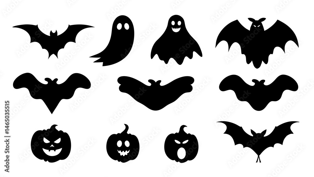 Fototapeta premium set of halloween icon silhouette vector on tranparent background