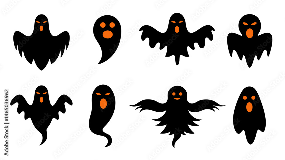 Fototapeta premium set of halloween ghost vector on tranparent background