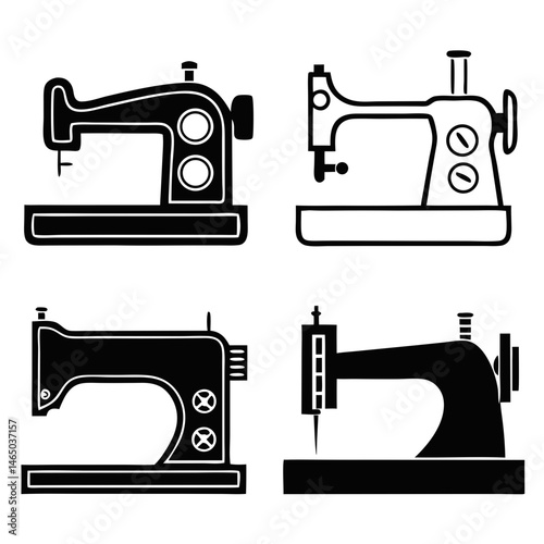 Stylish Sewing Machines Collection for Textile and Garment Work , Editable Vector Set for Designers

