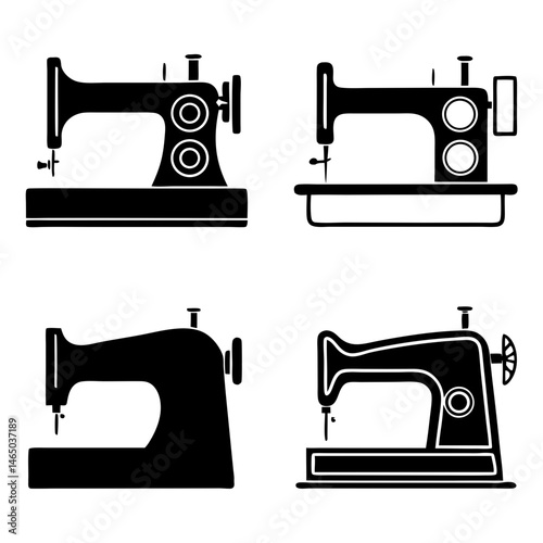 Stylish Sewing Machines Collection for Textile and Garment Work , Editable Vector Set for Designers

