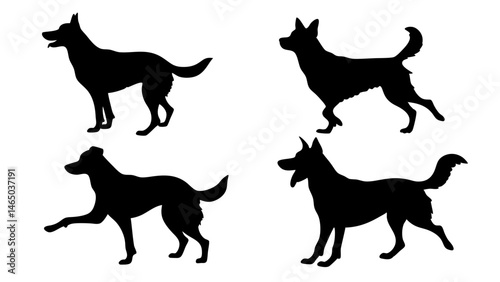 set of dog different pose silhouette vector