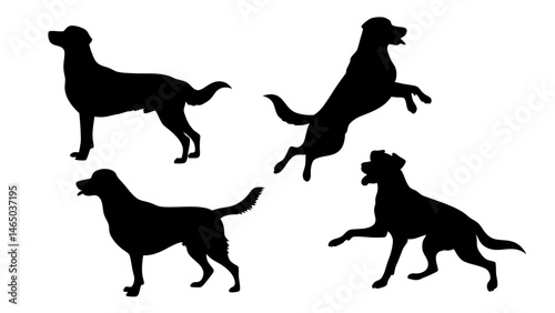 set of dog different pose silhouette vector