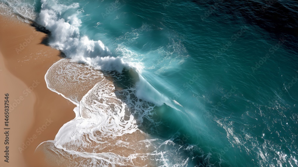 Waves Crashing on Sandy Beach Creating Foam in a Tropical Landscape With Turquoise Water