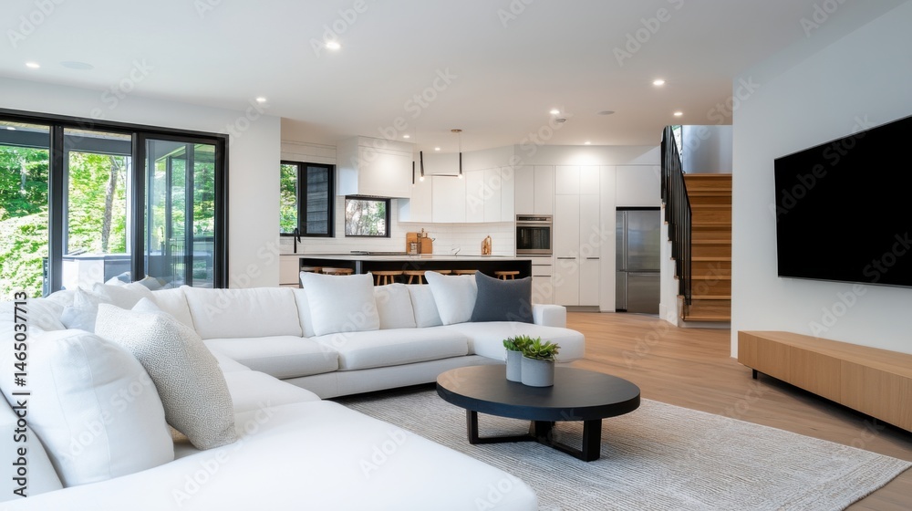 Fototapeta premium Modern and Minimalist Living Room with Bright Natural Light and Open Layout