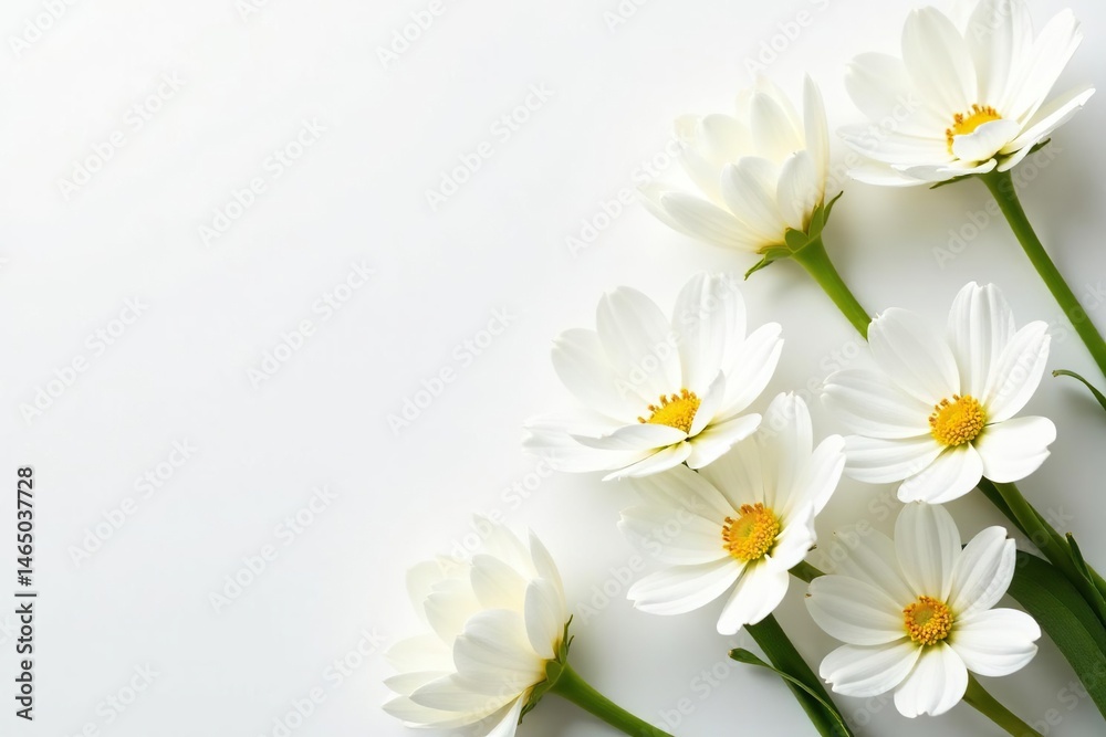 Abstract arrangement of white flowers on white, subtle, petals, bright Abstract arrangement of white flowers on white, subtle, petals, bright