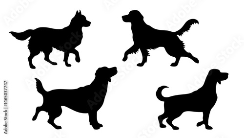 set of dog different pose silhouette vector