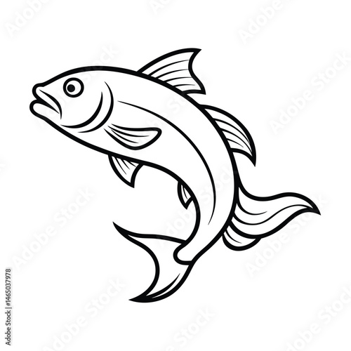 a jumping fish line art vector art silhouette