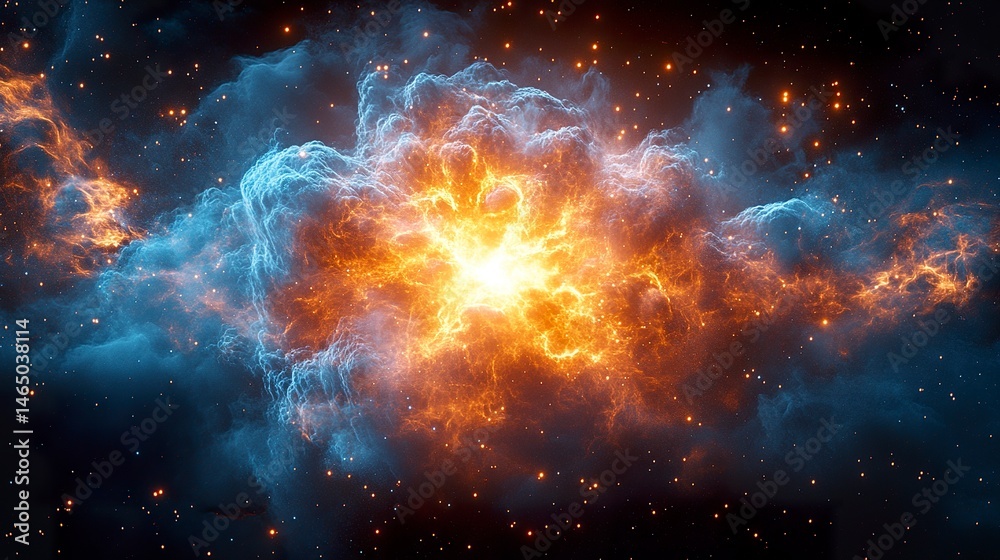 Fototapeta premium Colorful interstellar cloud explosion with radiant energy core and dreamy starfield 