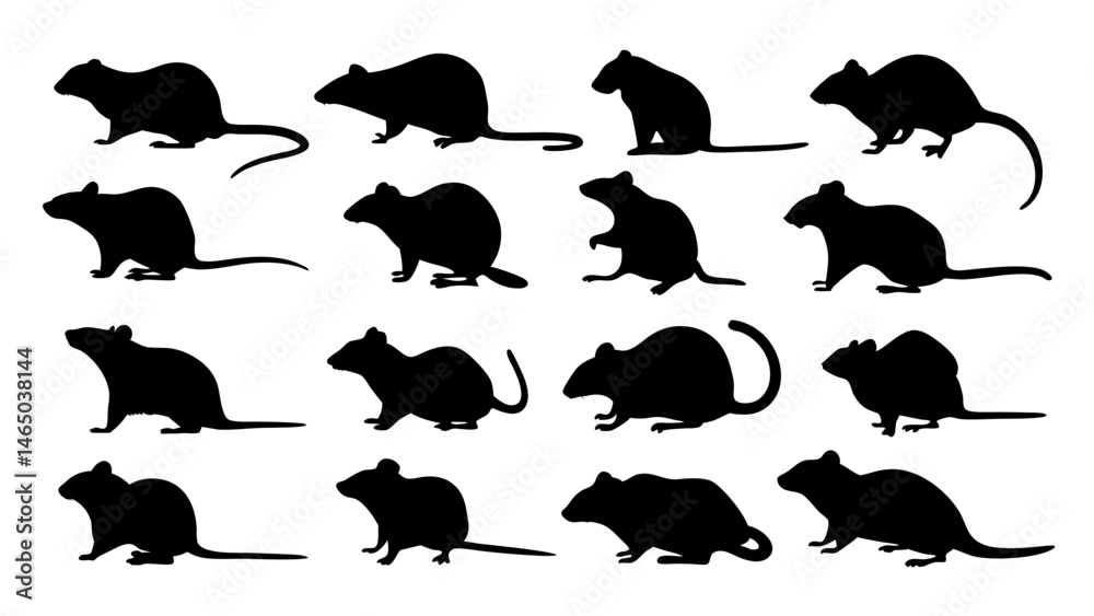 Fototapeta premium set of rats silhouette vector on tranparent background