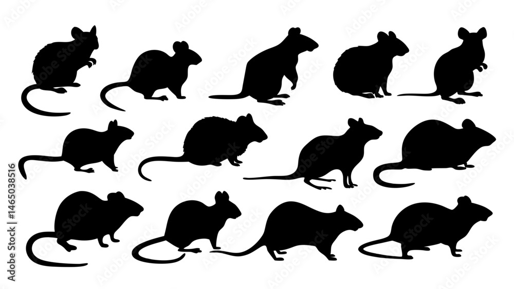Fototapeta premium set of rats silhouette vector on tranparent background