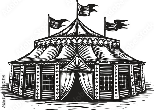 Detailed black and white circus tent vector illustration