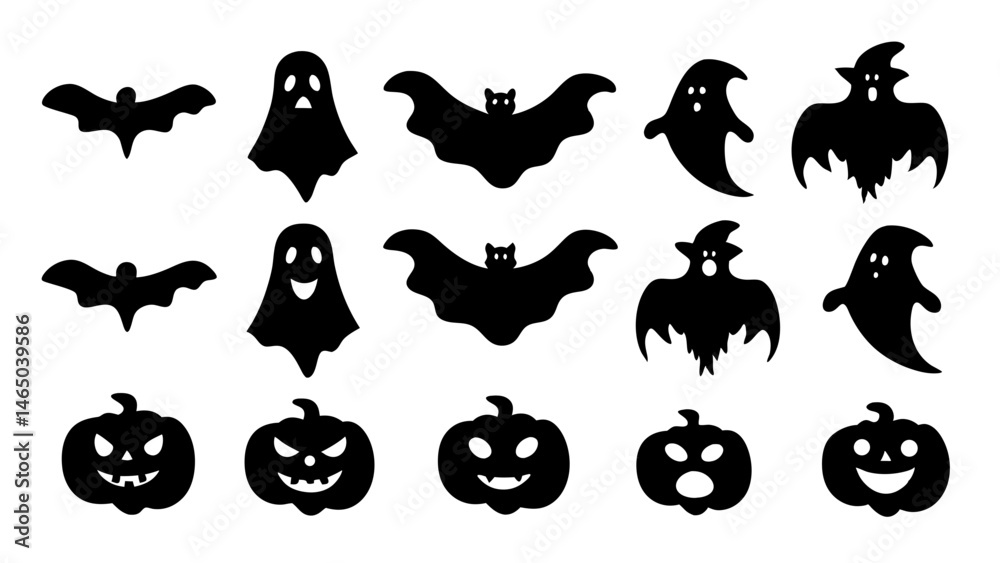 Obraz premium set of halloween icon silhouette vector on tranparent background