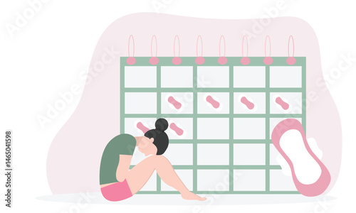 Woman menstrual period calendar woman having period pain.vector illustration